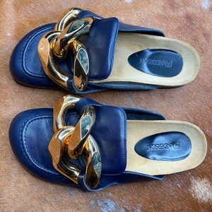 JW Anderson Navy Curb Chain Slipper Loafers